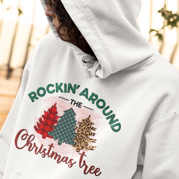 ROCKING AROUND IN CHRISTMAS TREE UNISEX CUSTOM HOODIE - Picture 3 of 4
